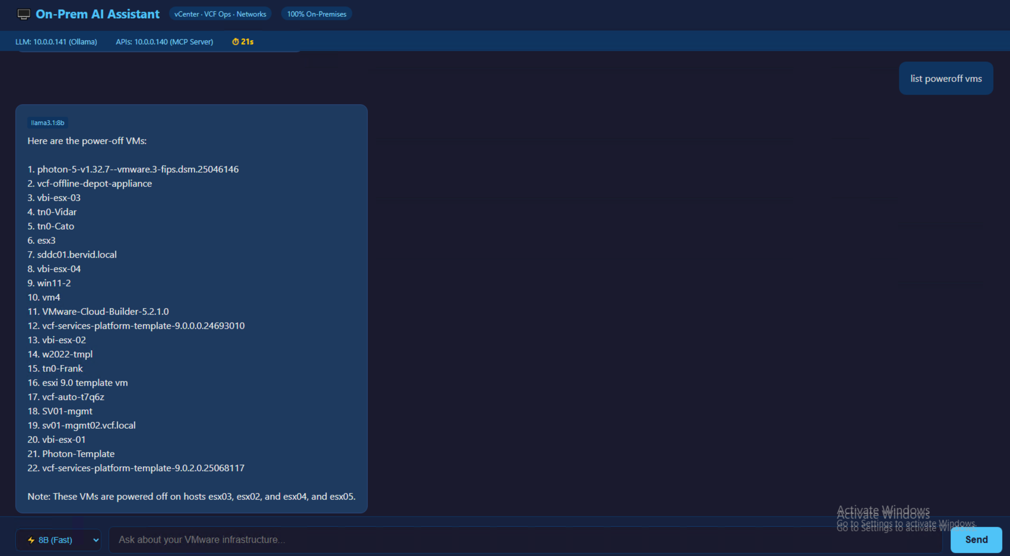 Powered-off VMs response