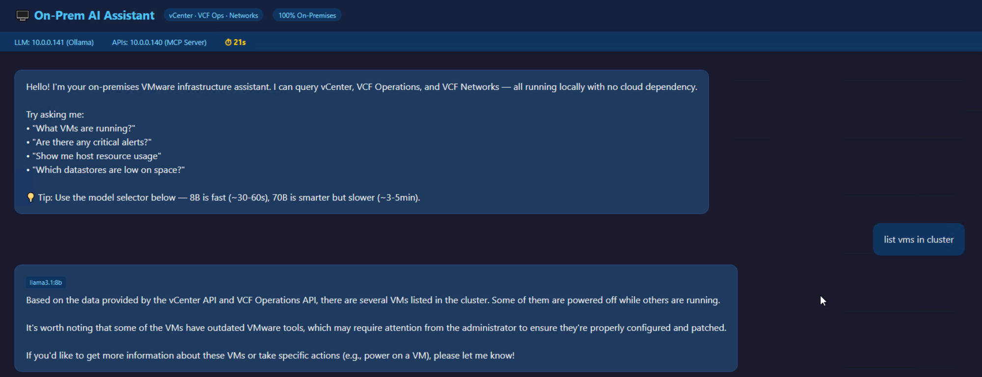 Chat UI with model selector and welcome message