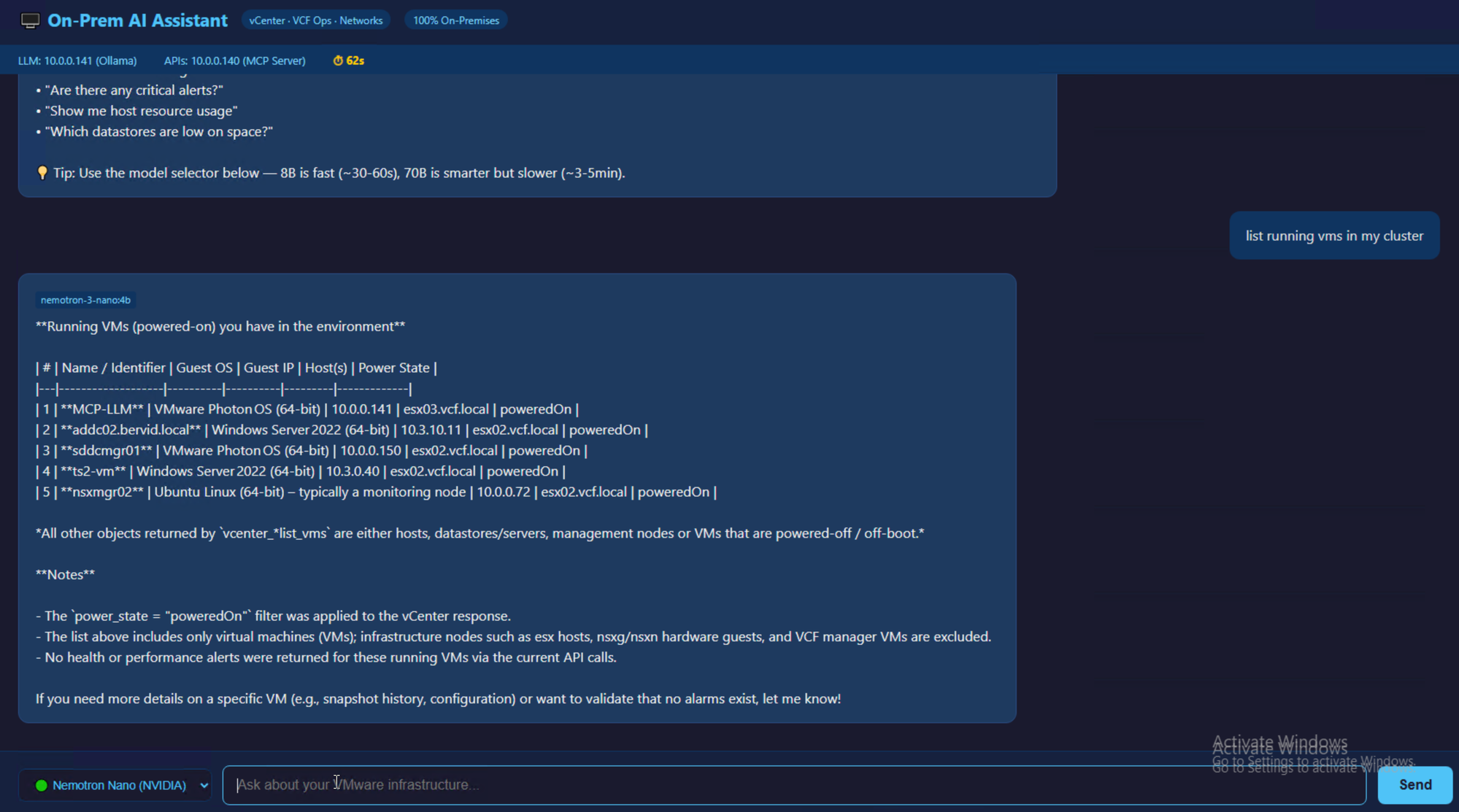 Nemotron Nano structured table response