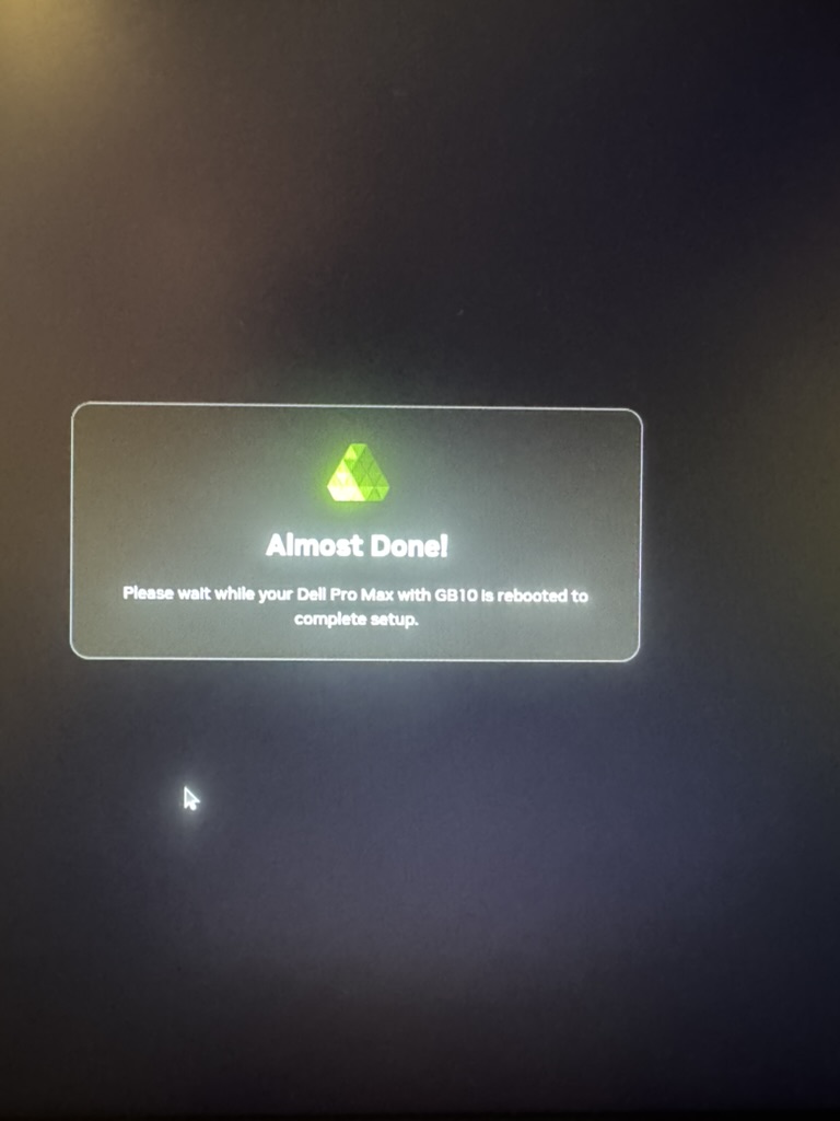 Almost Done — the GB10 rebooting to complete setup