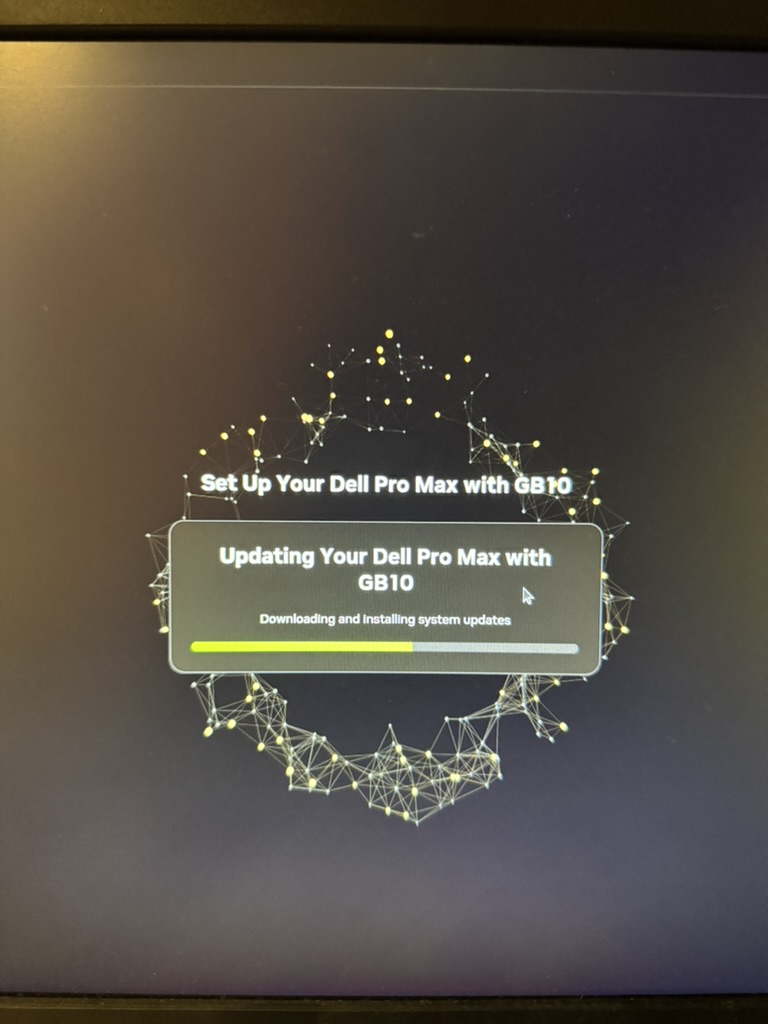 The GB10 out-of-box setup downloading and installing system updates
